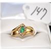 Image 2 : CLASSY 14K YELLOW GOLD EMERALD AND DIAMOND  RING WITH ONE MARQUISE CUT NATURAL EMERALD  CENTER AND F