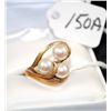 Image 1 : WONDERFUL LADIES 14K YELLOW GOLD PEARL RING  WITH THREE ROUND WHITE PEARLS SET IN 14K  FANCY YELLOW 