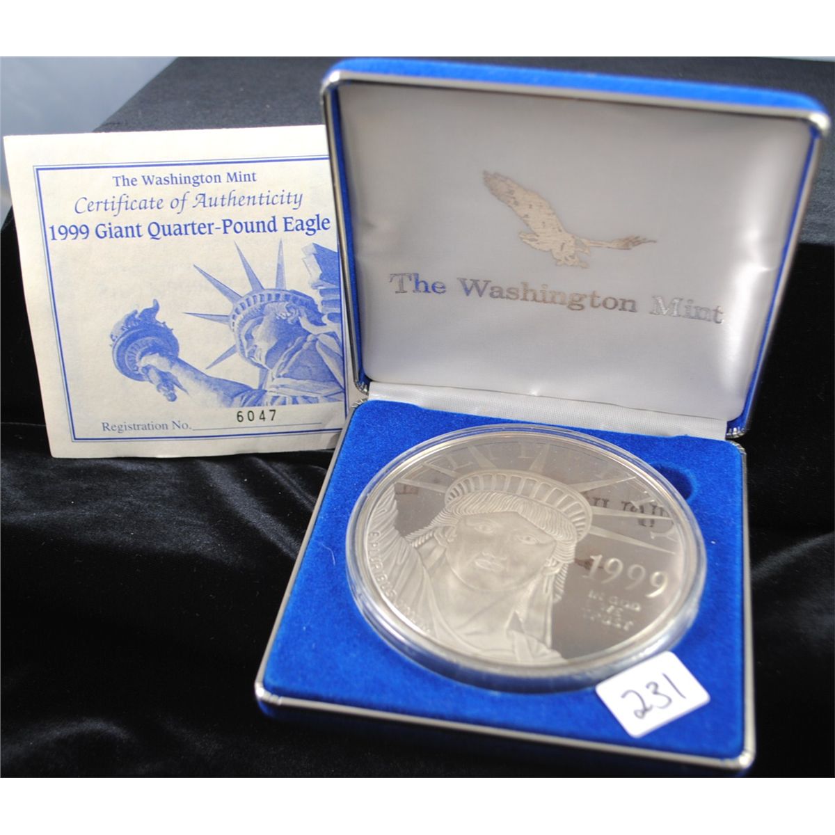 1999 GIANT QUARTERPOUND .999 FINE SILVER EAGLE LAYERED IN .999