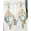Image 1 : WOMANS 14K YELLOW GOLD BLUE TOPAZ "DANGLE"  EARRINGS WITH TWO CHECKERBOARD CUT PEAR  SHAPED BLUE TOP
