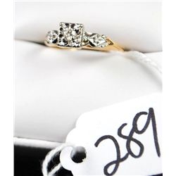 VINTAGE 14K TW0-TONE DIAMOND ENGAGEMENT RING  WITH ONE CENTER DIAMOND AND TWO ACCENT  DIAMONDS SET I