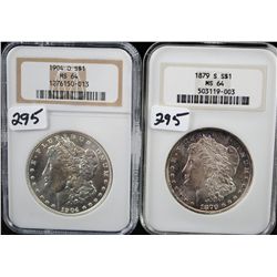 1904-S & 1879-S MORGAN DOLLARS - NGC MS64  (COIN WORLD LISTS EACH @ $90.00) - SOLD PER  COIN TIMES 2