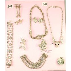 VINTAGE RHINESTON COSTUME JEWELRY INCLUDES A  EISENBERG ICE BROOCH - 10 PIECES - SOLD AS  ONE