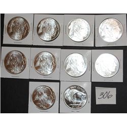 10 ONE TROY OUNCE .999 FINE SILVER BUFFALO  ROUNDS - SOLD PER COIN TIMES 10