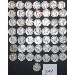 50 MERCURY DIMES FROM SAFE DEPOSIT - MIXED  DATES AND MINTS - SOLD PER COIN TIMES 50