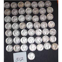 50 MERCURY DIMES FROM SAFE DEPOSIT - MIXED  DATES AND MINTS - SOLD PER COIN TIMES 50