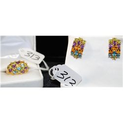 STERLING MULTI-COLORED RING AND EARRINGS -  SOLD PER SET TIMES 2