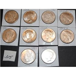 10 SILVER DOLLARS - MORGANS AND PEACE - MIXED  DATES - SOLD PER COIN TIMES 10