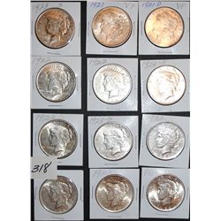 12 SILVER DOLLARS - MORGANS AND PEACE - MIXED  DATES - SOLD PER COIN TIMES 12