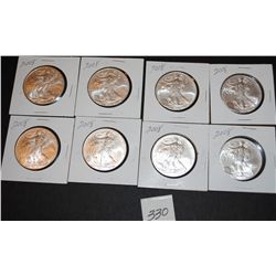 EIGHT 2008 AMERICAN SILVER EAGLES - SOLD PER  COIN TIMES 8