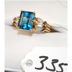 LADIES 10K YELLOW GOLD LAB CREATED BLUE TOPAZ  AND CZ RING