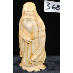 CARVED JAPANESE IVORY  EFFIGY OF  WISEMAN/SCHOLAR