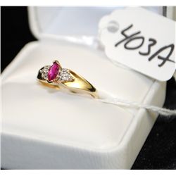 10K YELLOW GOLD LAB CREATED RUBY & TWO  DIAMOND RING