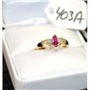 Image 2 : 10K YELLOW GOLD LAB CREATED RUBY & TWO  DIAMOND RING