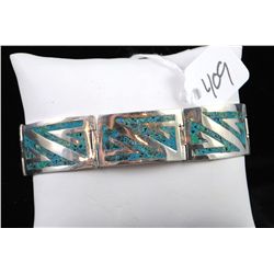 GREAT TURQUOISE INLAID STERLING SILVER  BRACELET