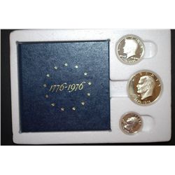 1976-S US Bicentennial Silver Three-Coin Proof Set In Display Box; Washington, Kennedy & Eisenhower;