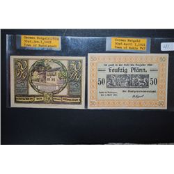 1922 German Notgeld 50 Pfennig Foreign Bank Note Town Of Rudolstadt & 1921 German Notgeld 50 Pfennig