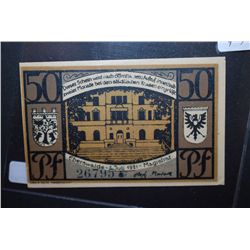 1921 German 50 Pfennig Foreign Bank Note; EST. $5-10
