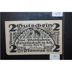 German 2 Pfennig Foreign Bank Note; EST. $5-10
