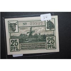 1920 German 25 Pfennig Foreign Bank Note; EST. $5-10
