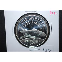 February 1, 2003 The Spirit Of Columbia Tribute Silver Round; .999 Fine Silver 1 Oz.; A Tribute To T