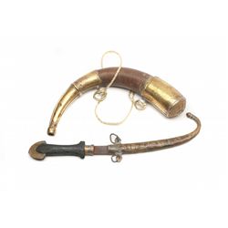 Lot 212 - Vintage Powder Horn & Knife