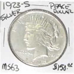 1923-S PEACE SILVER DOLLAR RED BOOK VALUE IS $150.00 *RARE MS-63 HIGH GRADE*!!