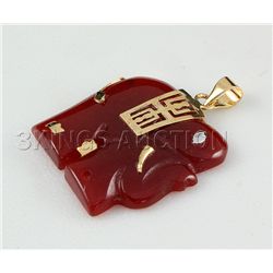 25.29ctw CharmingRedOrange Jade ElephantPendant