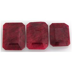 134.10ctw Ruby EmeraldCut LooseGemstone Lot of 3