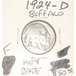 1924-D BUFFALO NICKEL RED BOOK VALUE IS $50.00 *RARE KEY DATE FINE GRADE*!!