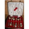 Image 1 : A boxed set of silver-plated tea-spoons complete with matching sugar tongs