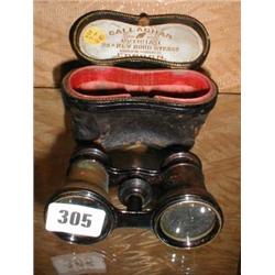 A C19th leather boxed set of brass opera glasses by Gallaghan