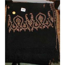 An early C20th delicate hand embroidered black scarf