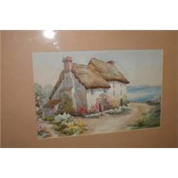 A c1920's watercolour of cottages at Landewednack signed Helen Seddon