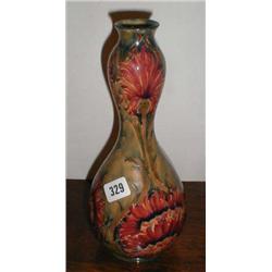 A Moorcroft double Gourd vase in crimson, smoke-grey & gold colours, "revived cornflower", pattern d