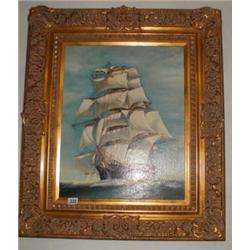 A gilt framed and glazed oil on board seascape after Montague Dawson RSMA : "The Ariel, 1865"