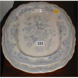 A C19th pair of graduated Asiatic Pheasant blue and white meat platters