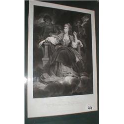 An engraving of Mrs Siddons as the Tragic Muse by H Dawe after Sir Joshua Reynolds
