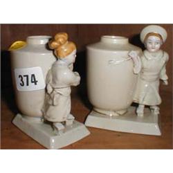 A pair of mid C20th spill vases with oriental figures