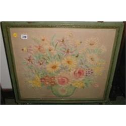A fire screen with applied hand-painted 3D felt decoration