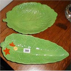 A Crown Devon leaf plate together with one other