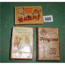 Three early C20th card games including snap, "Progress" etc