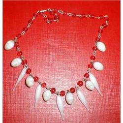 A c1930's cranberry and white glass necklace
