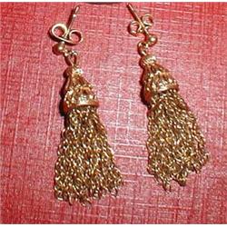 A pair of gold chain drop earrings
