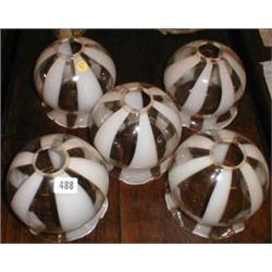 Five c1930's opaline and clear glass shades