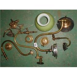 A box of c1910 brass gasolier arms together with a modern shade