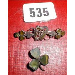 Two Irish silver brooches set with Conamara marble
