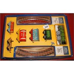 A c1940's boxed tin-plate Mettoy railway miniature train set
