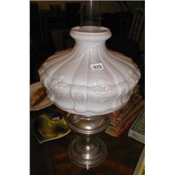 A c1920's Chrome plated Aladdin oil lamp with original locks on chimney and burner with shade AF