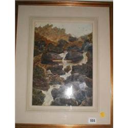 A watercolour of the waterfall at Kynance signed Leonard Casely